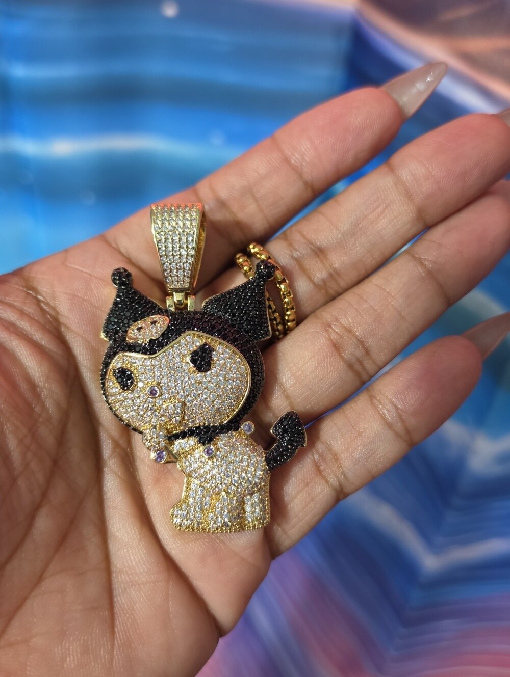 Gold & Black Crystal Character Pendant Necklace - Women's Jewelry